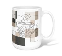 Cup Ceramic Coffee Mug, Modern Geometric Steam Squares None Beige Novelty Hot Chocolate Mug with Handle Ideal for Friends Family Co-Worker Lovers Eldership Senior 15 Oz
