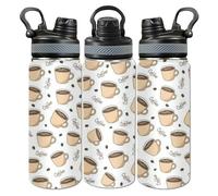 Cup coffee Handwritten lettering Coffee bean Line International Coffee Water Bottle Insulated Stainless Steel Women Men Leakproof 20 Oz
