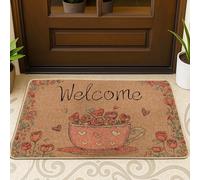 Cup Door Mat, Floral Fanciful Roses Hearts Spring Peach Non-Slip Dirt Trapper Decorative Doormat Outdoor Decor for Front Door Entryway Patio 29x17 Inch