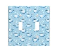 Cup Double Light Switch Cover Plate, Cozy Fanciful Steam Ice Block Winter Blue Plastic Standard Size Toggle Light Switch Cover for Home Living Room New Apartment Decor