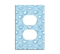 Cup Duplex Outlet Covers Wall Plate, Cozy Fanciful Steam Ice Block Winter Blue Plastic Standard Size Decorative Receptacle Outlet Covers for New Apartment Home Bedroom Office Decor