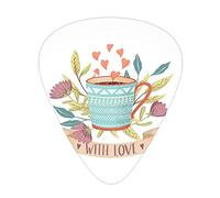 Cup Flower Guitar Picks 12 Pack Universal ABS Guitar Picks,Hand Drawn Cup Flower Blossom and Heart with Love Quote Romantic Valentines Day,for Acoustic and Electric Guitar