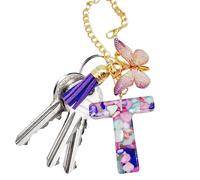 Cup Handle Charm, Letter Purse Charm with Butterfly and Tassel, Trendy Modern Backpack Pendant, Mug Initial Keychain for Girls School Work Gym Outdoor