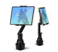 Cup Holder Car Tablet Mount for Truck, 360° Adjustable 15" Long 2-Arm Stand Holder for iPad Pro 12.9/11/10.5/9.7/Air/Mini 6/5/4, Samsung Galaxy Tab/Z Fold 6/5/4, iPhone 16/15/Pro, 4.7-12.9" Tab &Phone