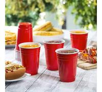 Cup King Must Buy x50 16oz Gloss RED Premium American Party Ping Pong Drinking Cups - Reusable Elegant Design Ideal for Parties, BBQ, Weddings - Odorless & Shatter Proof - PP (Better Material)
