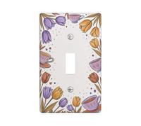 Cup Kitchen Single Light Switch Cover Plate, Floral Fanciful Tulips Leaf Spring Violet Plastic Standard Size Switch Plate Decorative for Home Living Room Bedroom Bathroom Decor (Single)