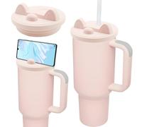 Cup Lid Replacement 40 oz for Stanley, 40 oz Tumbler Lid Replacement with Mobile Phone Holder, 2 In 1 Cup Replacement Silicone Tumbler Covers for Stanley 40oz, Cup Accessories(Pink）