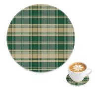 Cup Mat Coaster Reusable Ceramic Coaster 4 Pack, Green Plaid Grid Drink Coasters Mats for Desk, Bar Cup Mat Kitchen Accessories, Gift for Work Colleagues Women, 4 Inch