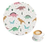 Cup Mat Coaster Vibrant Green Pink Dinosaur Nonstick Ceramic Coasters for Table, Bar Drink Mat for all Types of Cups Coaster Birthday Decorations Party Decor, Girls Gifts Teen Boy Easter Gifts, 4 Inch