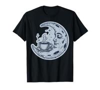 Cup of Coffee Tea, sea Waves, Moon and Human face T-Shirt