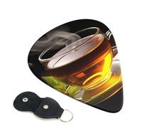 Cup of Tea Guitar Picks 6 Pack with Leather Guitar Pick Holder Keychain, Plectrum Key Fob Cases Bag, Abstract Art Plectrum for Acoustic Electric Guitar, Ukulele 0.46mm