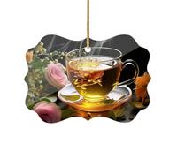 Cup of Tea Hanging Ornaments, Acrylic Painting Pendants, Holiday Decorations, Suitable for Offices, Fireplaces Or Anywhere You Want to Decorate