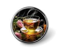 Cup Of Tea Round Badge Personalized Metal Lapel Pin Badges Fit Clothing Bags Hat Humorous Printed Brooch Badge Party Decorations Accessories for Men Women