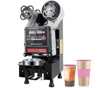 Cup Sealing Machine, 95/90mm Full Automatic Cup Sealing Machine, 450-550 Cups/H Digital Control LCD Panel Cup Sealer for Bubble Coffee Dessert Milk Tea Restaurant Juice Drink,Black