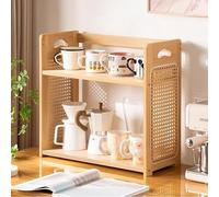 Cup Storage Holder,2-Tier Storage Rack - Cup Holder & Mug Organizer Shelf for Kitchen & Dining Room - Desktop Spice Rack - Natural Wood, 50cm - Home Storage Solutions