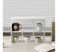 Cup Storage Holder - Vintage Coffee Mug Display Rack, 4 Grid Plastic Holder for Kitchen Countertop, 2 Tier Organizer with Columns