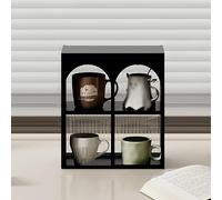 Cup Storage Holder - Vintage Coffee Mug Display Rack, 4 Grid Plastic Holder for Kitchen Countertop, 2 Tier Organizer with Columns