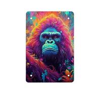 Cupattern Orange Aqua Gorilla Print Cool Animal Metal Tin Poster Indoor & Outdoor Home Bar Coffee Kitchen Wall Art Decor Colorful Painting Metal Plate