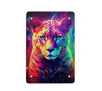 Cupattern Yellow Aqua Leopard Cheetah Print Colorful Graffiti Painting Animal Retro Poster Vintage Metal Tin Signs for Men Women Wall Art Decor for Home Bars Clubs Cafes Decoration