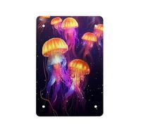 Cupattern Yellow Purple Jellyfish Print Cool Animal Metal Tin Poster Indoor & Outdoor Home Bar Coffee Kitchen Wall Art Decor Colorful Painting Metal Plate