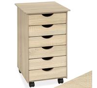 Tectake Chest Of Drawers, 6 Drawer Wooden Filing Cabinet With 4 Swivel Wheels - 1 - Wood Light, Oak Sonoma