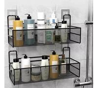 Cupboard Door Storage Baskets, Bathroom Caddy & Organiser. Black Mesh No Drill Shelf, Self-Adhesive Multi-Purpose Wall Mounted Organizer Super Strong for Kitchen Under Sink, Bathroom. 2 Pack.