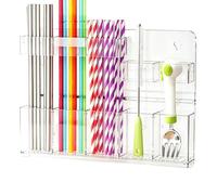 Cupboard Door Straw Holder with 5 Compartments and Height | Cutlery container without drilling for brush cups, mixing spoons, bottle openers, fridge and