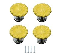 Cupboard Handles 4Pcs Zinc Alloy Ceramic Handles Colorful Round Cabinet Wardrobe Single Hole Drawer Knobs Sunflower Yellow