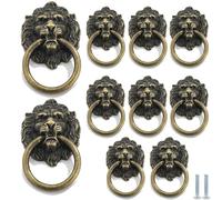 Cupboard Handles Knobs 10 Pcs Vintage Drop Ring Drawer Pull Knob Gold Lion Head Shape Dressing Table Handle Suitable for Cabinets Wardrobe Doors Bathroom Furniture Hardware