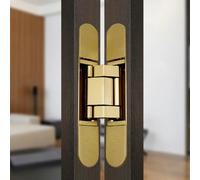 Cupboard Hinges Interior Swing Wood Door Hidden Hinge 180 Degree Casement 3D Adjustable Butt Zinc Alloy Invisible Hardware(Gold,G80)