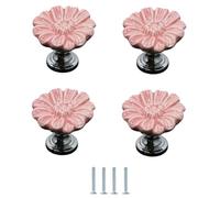 Cupboard Knob 4Pcs Chinese Chrysanthemum Ceramic Handle Cabinet Drawer Door Colorful Round Single Hole Knobs Pink