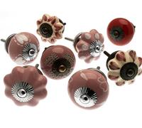 Cupboard Knobs Decorative Bohemian Style In Pink, Red And Cream Ceramic Door And Drawer Handles Set Of 8 By Mango Tree