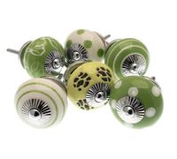 Cupboard Knobs Decorative Green And White With Dots, Spots And Stripes Ceramic Door And Drawer Handles Set Of 8 By Mango Tree