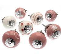 Cupboard Knobs Decorative Pink And White Ceramic Door And Drawer Handles Vintage Home Décor Set Of 8 By Mango Tree