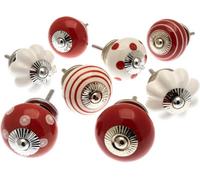 Cupboard Knobs Decorative Red And White Ceramic Door And Drawer Handles Vintage Home Décor Set Of 8 By Mango Tree