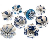 Cupboard Knobs Mixed Set Of Hand-Painted Blues Ceramic Cupboard Knobs X Pack 8 By Mango Tree