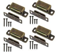 Cupboard Magnets 4 Pack Pull Strong Magnetic Door Cupboard Catch Antique Brass Heavy Duty Cabinet Door Magnets with Screws for Bathroom Kitchen Cupboard Closure Closet Door Closer.