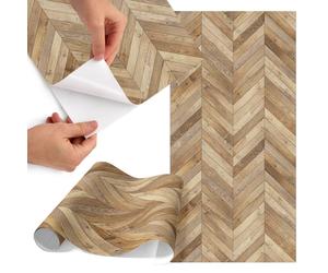 Cupboard Vinyl Wrap Natural Wood Rustic Herringbone Warm Atmosphere 75x150