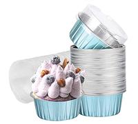 Cupcake Baking Cupswith Lids, 50pcs 5oz 125ml Muffin Liners Cups with Lids,Disposable Foil Baking Cups,Aluminum Foil Creme Brulee Cupcake Holders Pan Containers (Kafran)