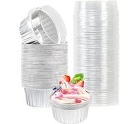 Cupcake Baking Cupswith Lids, 50pcs 5oz 125ml Muffin Liners Cups with Lids,Disposable Foil Baking Cups,Aluminum Foil Creme Brulee Cupcake Holders Pan Containers (Silver)