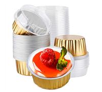 Cupcake Baking Cupswith Lids, 50pcs 5oz 125ml Muffin Liners Cups with Lids,Disposable Foil Baking Cups,Aluminum Foil Creme Brulee Cupcake Holders Pan Containers (Gold)