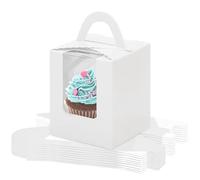 Cupcake Box,10 Pcs Individual Cupcake Boxes Single Cupcake Boxes,Cake Boxes with Window,Cupcake Carrier with Inserts,Individual White Bakery Boxes with Handle,for Weddings, Birthday Parties (White)