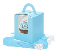 Cupcake Box,10 Pcs Individual Cupcake Boxes Single Cupcake Boxes,Cake Boxes with Window,Cupcake Carrier with Inserts,Individual White Bakery Boxes with Handle,for Weddings, Birthday Parties (Blue)