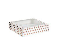 Cupcake Box with Window and Removable 12 Hole Insert, Rose Gold Polka Dot Print, Easy Assembly, 7.5 x 25 x 31cm - Anniversary House (J105)