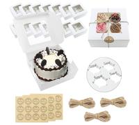 Cupcake Boxes 4 Hole, 30 Packs Multifunction White cupcake boxes with Window Inserts 36 Stickers and 30m Hemp Rope 6 Inch cake box 4 Hole Cake Treat Muffin Boxes for Cupcakes Pastries Brownies