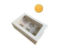 Cupcake Boxes 6 Holes with Window & Sealing Sticker - 10 Pcs Perfect for cupcakes, muffins, or pastries. Size: 24x15.5x7.5 cm. Great for bakeries, gifts, and events.