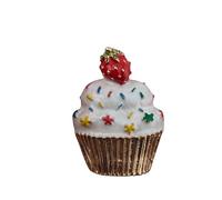 Cupcake Brooch- Strawberry Sprinkles & Vanilla Frosting Dessert Muffin - goldtone metal & enamel baker's pin