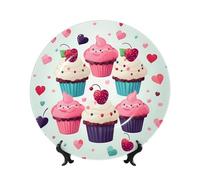 Cupcake candy hearts sweet Bone China Decorative Plate,8inï¼ˆ20cmï¼‰ Ceramic Decorative Plates with Display Stand,Ceramic Ornaments Art Porcelain Plate for Home Office Wall Decor Collections Plates