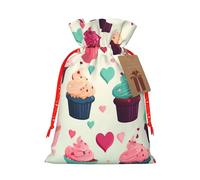 Cupcake Candy Hearts Sweet Christmas Drawstring Gift Bags Reusable Christmas Wrapping Bag W/Tags 8.3x11.8 Inch Xmas Treat Pouch Goody Bags Candy Treat Bag For Xmas Holiday Presents Party Favor
