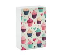 Cupcake Candy Hearts Sweet Cigarette Case, Plastic Waterproof Shockproof, Airtight Push Open Cigarette Box, Capacity King Size Cigarette Holder, Portable Cigarette Container for Outdoor Travel Camping
